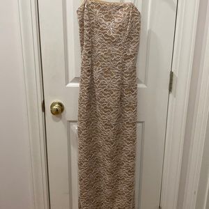 Long beige some bling strapless dress size 5/6